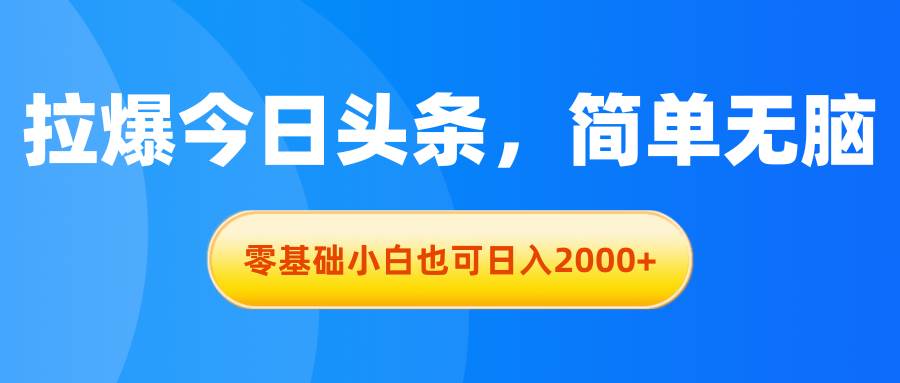 拉爆今日头条，简单无脑，零基础小白也可日入2000+-知联副业