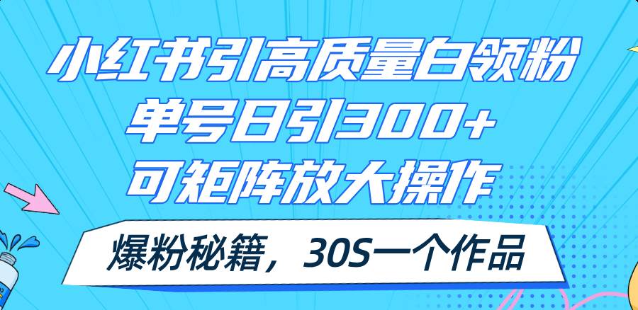 小红书引高质量白领粉，单号日引300+，可放大操作，爆粉秘籍！30s一个作品-知联副业