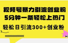 视频号暴力引流创业粉,5分钟一条轻松上热门,轻松日引流300+创业粉-知联副业