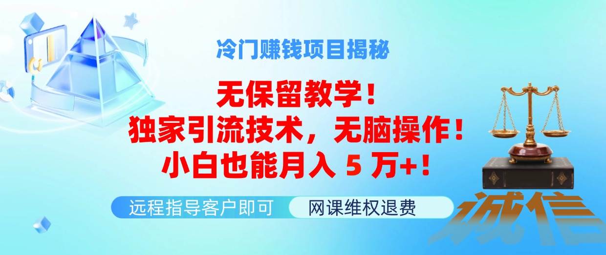 冷门赚钱项目无保留教学！独家引流技术，无脑操作！小白也能月入5万+！-知联副业