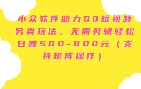 小众软件助力QQ短视频另类玩法,无需剪辑轻松日赚500-800元(支持矩阵...-知联副业