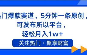热门爆款赛道，5分钟一条原创，可发布所以平台， 轻松月入1w+-知联副业