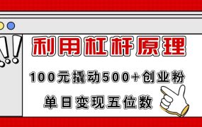 利用杠杆100元撬动500+创业粉，单日变现5位数-知联副业