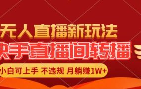 快手直播间转播玩法简单躺赚，真正的全无人直播，小白轻松上手月入1W+-知联副业