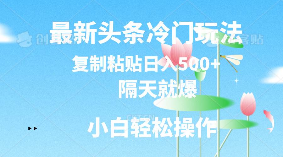 最新头条冷门玩法，隔天就爆，复制粘贴日入500+-知联副业