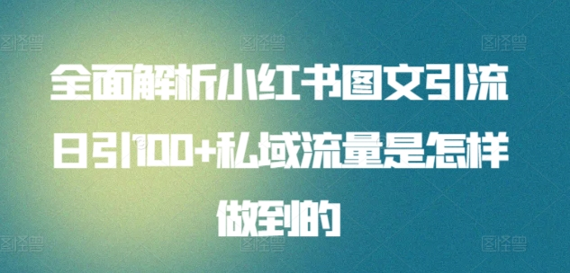 全面解析小红书图文引流日引100私域流量是怎样做到的-知联副业