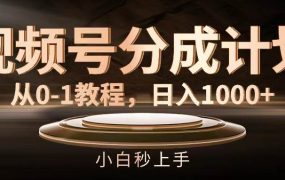 视频号分成计划,从0-1教程,日入1000+-知联副业