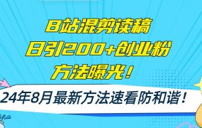 B站混剪读稿日引200+创业粉方法4.0曝光,24年8月最新方法Ai一键操作 速...-知联副业