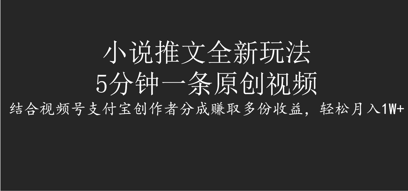 小说推文全新玩法，5分钟一条原创视频，结合视频号支付宝创作者分成赚取多份收益，轻松月入1W+-知联副业