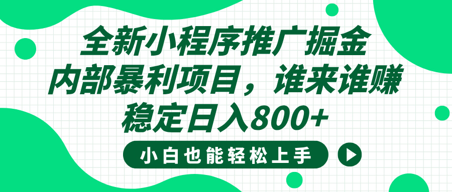 全新小程序推广掘金，内部暴利项目，小白轻松上手，稳定日入800+-知联副业