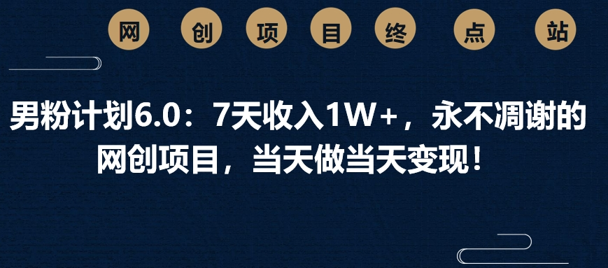 男粉计划6.0：7天收入1W+，永不凋谢的网创项目，当天做当天变现！-知联副业