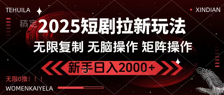 2025短剧拉新玩法，无需注册登录，无限0撸，无脑批量操作日入2000+-知联副业