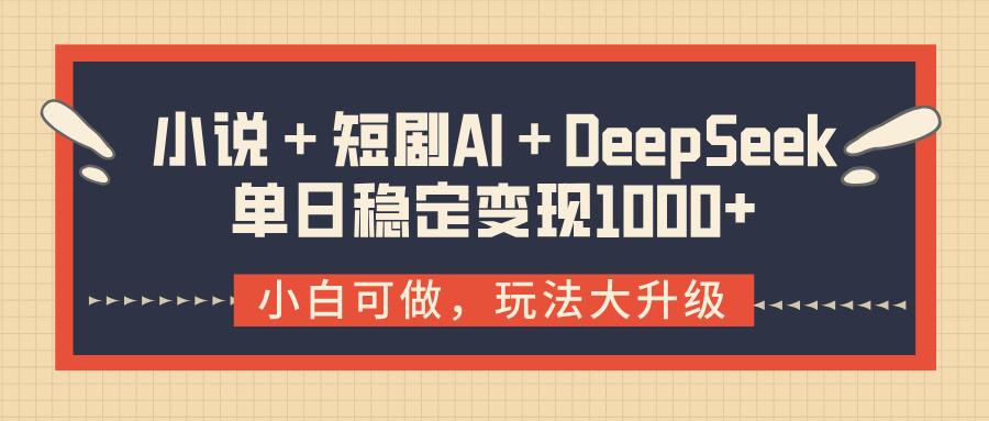 小说＋短剧AI＋DeepSeek结合变现，单日稳定变现1000+-知联副业