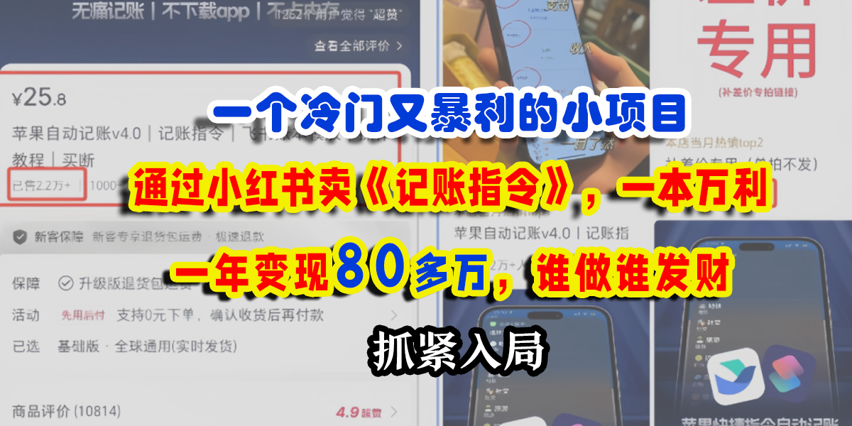 一个冷门又暴利的小项目，通过小红书卖《记账指令》，一本万利，一年变现80多万，谁做谁发财-知联副业