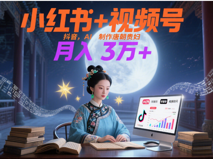 小红书+视频号+抖音，AI轻松制作唐朝贵妇IP，毒鸡汤、励志、减肥瘦身、养生赛道轻松切入，每天30分钟，轻松产出N条，月入3万+ -知联副业
