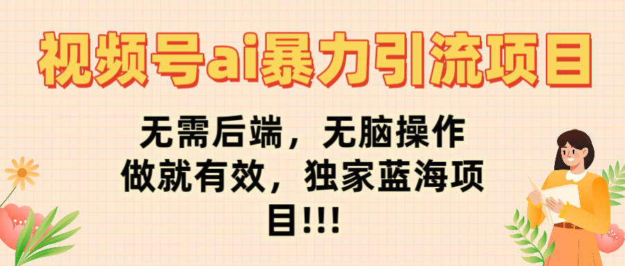 视频号ai暴力引流项目，无需后端，无脑操作，做就有效，独家蓝海项目!!!-知联副业