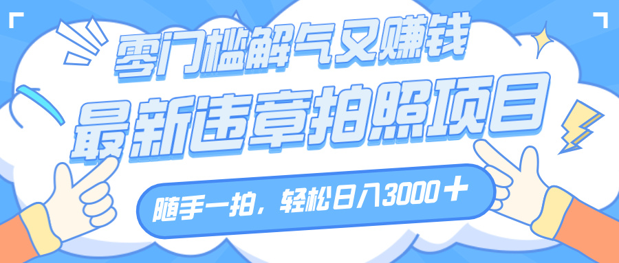 解气又赚钱的项目，随手一拍，轻松收入3000+，最新违章拍照赚钱-知联副业