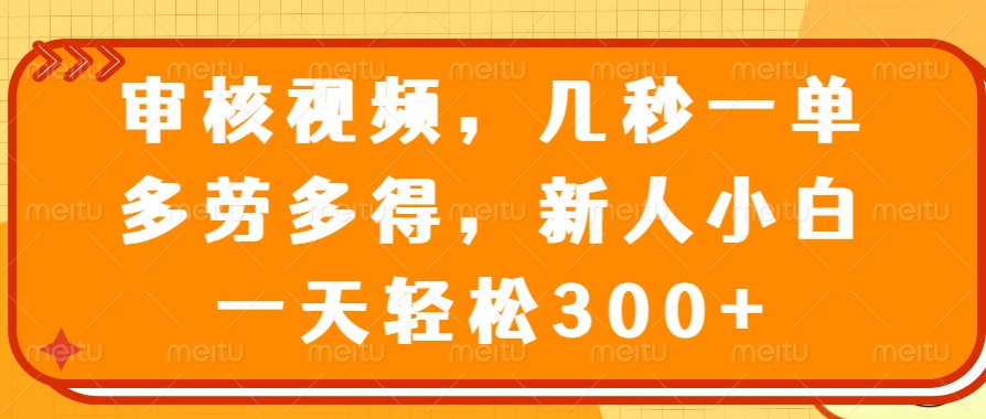 视频审核员，几秒一单，多劳多得，新人小白一天轻松300+-知联副业