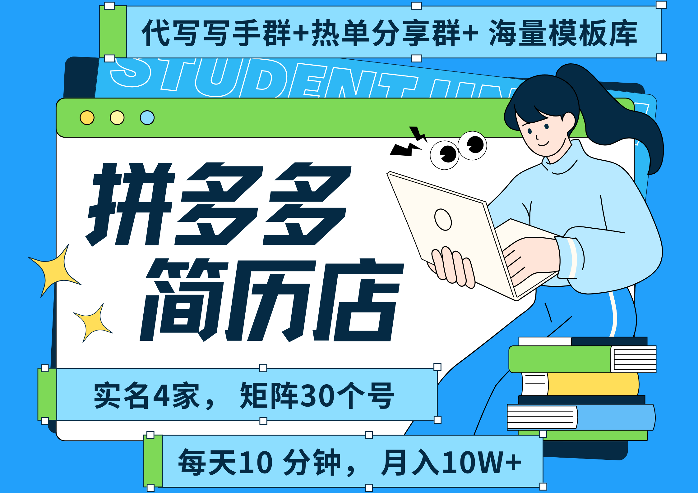 拼多多 虚拟资料 简历 海报代写 全SOP流程 毫无保留分享（含后端资料以及代写渠道）每天十分钟 每人实名四个店  矩阵30个账号  轻轻松松 月入10W-知联副业