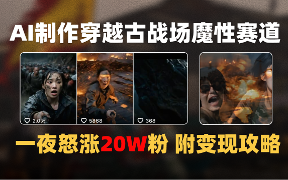 AI制作穿越古战场视频一夜涨粉20W保姆级教学（附AI变现指南）-知联副业
