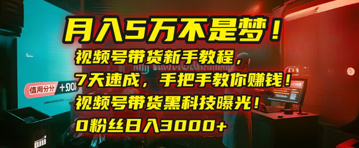 月入5万不是梦！视频号带货新手教程，7天速成，手把手教你赚钱！视频号带货黑科技曝光！0粉丝日入3000+-知联副业