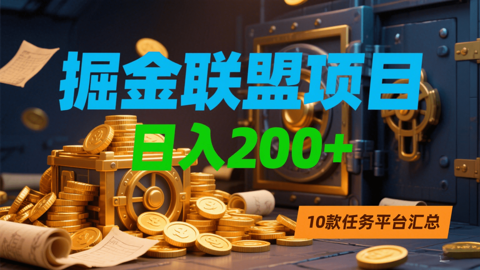 掘金联盟项目，日入200+，10款任务平台汇总-知联副业