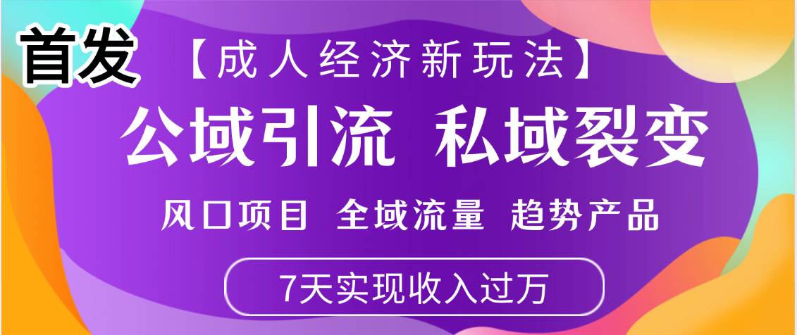 首发：【成人经济新玩法】市面独家玩法，风口项目、全域流量、趋势产品，7天实现月入过万-知联副业