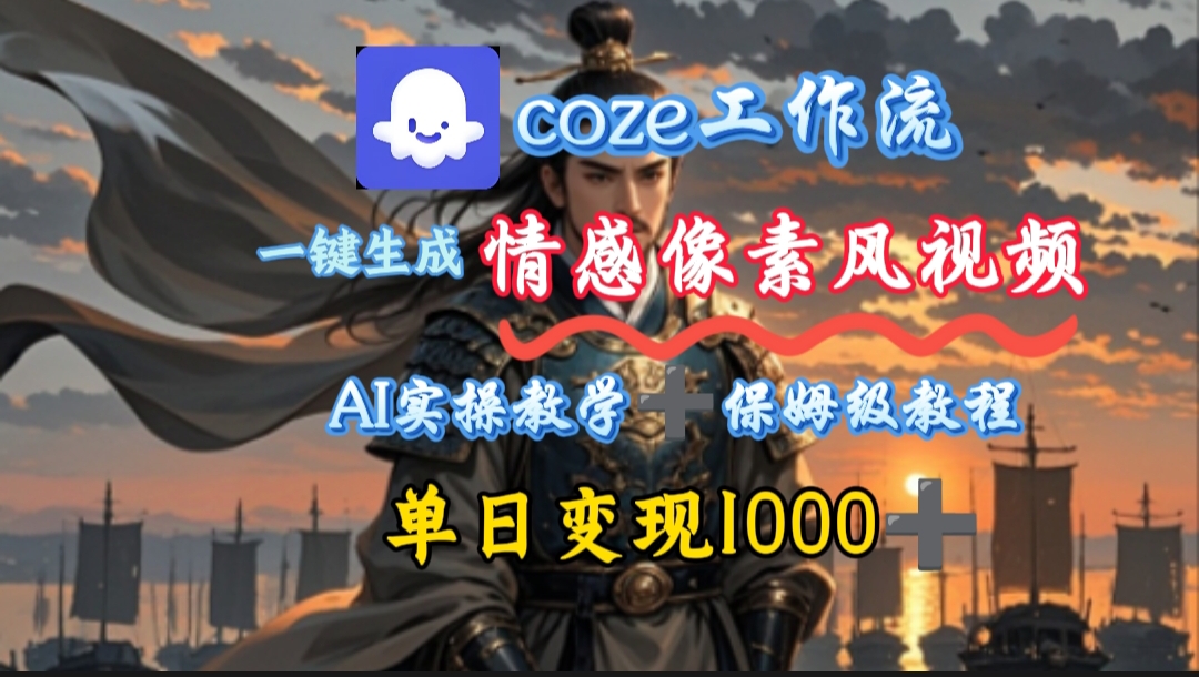 用coze工作流一键生成情感像素风视频，几分钟一条，单日变现500+-知联副业
