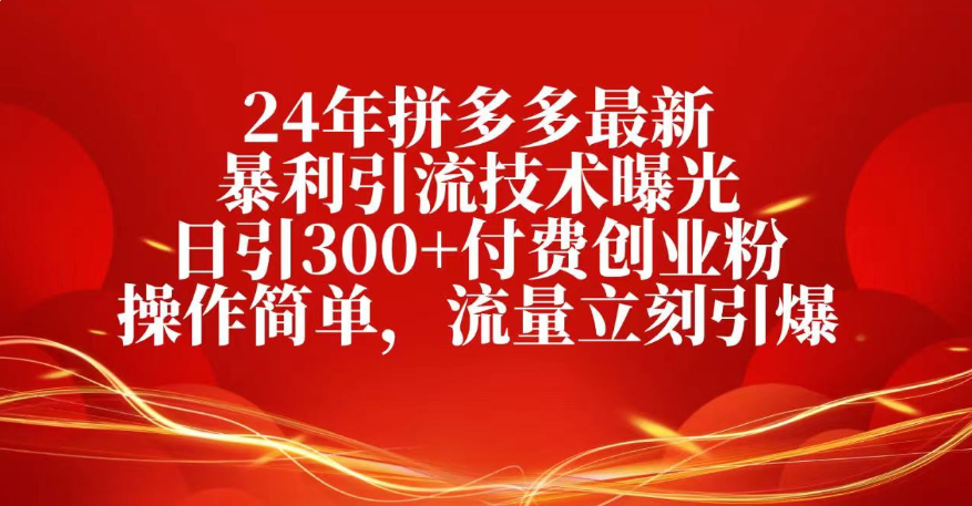 25年拼多多最新暴利引流技术曝光、日引300+付费创业粉操作简单，流量立刻引爆-知联副业