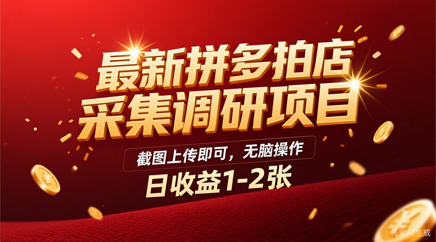 最新拼多多拍店采集调研项目,截图上传即可,无脑操作,日收益1-2张-知联副业