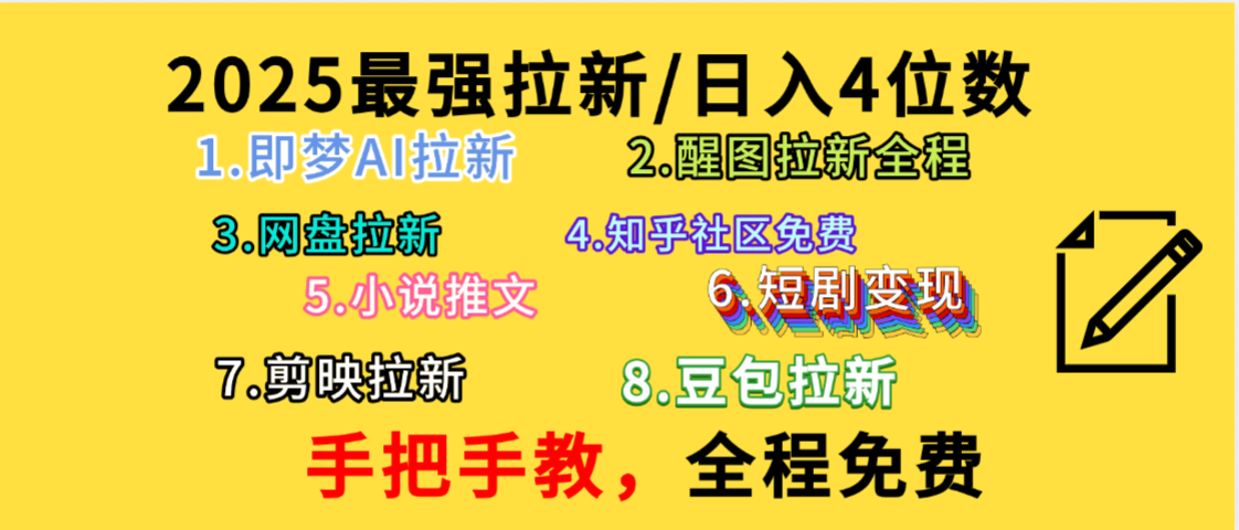 全程免费，手把手教，日入4位数的拉新项目，教会你免费使用各种AI软件，并且持续更新市面上最新的项目哦！-知联副业