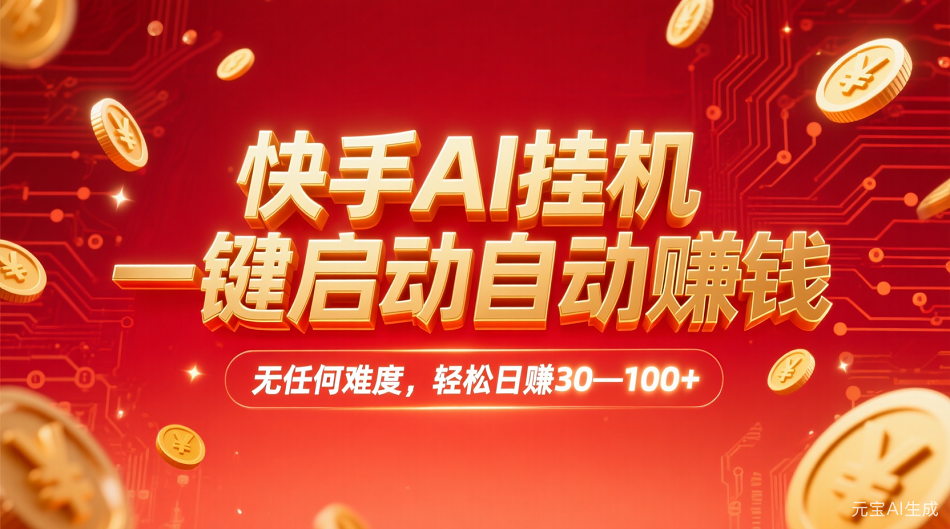快手AI,一键启动自动赚钱 无任何难度,轻松一天30—100+-知联副业