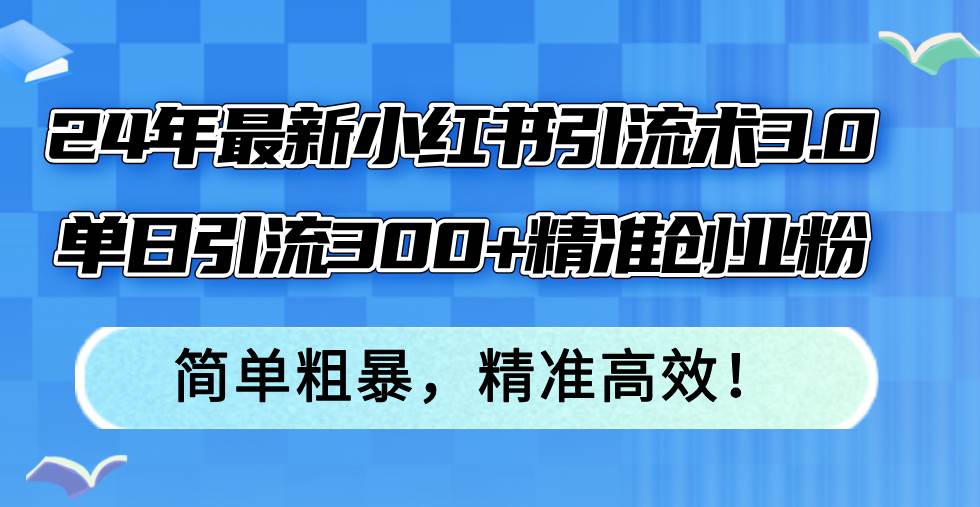 24年最新小红书引流术3.0，单日引流300+精准创业粉，简单粗暴，精准高效！-知联副业