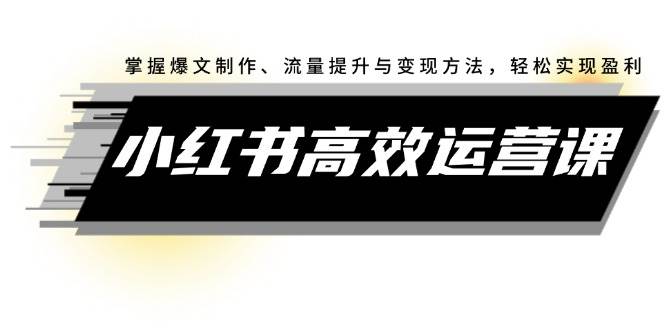 小红书高效运营课：掌握爆文制作、流量提升与变现方法，轻松实现盈利-知联副业
